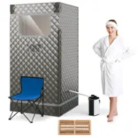 Costway - Portable Steam Sauna for Home Full Body Sauna Box with 3L Steam Generator - Gray - Front_Zoom