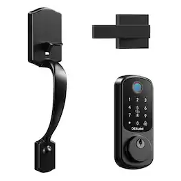 DESLOC - B200 Smart Lock Keyless Entry Fingerprint Deadbolt with Handle/Lever Set, Front Door Replacement, Bluetooth App - Black