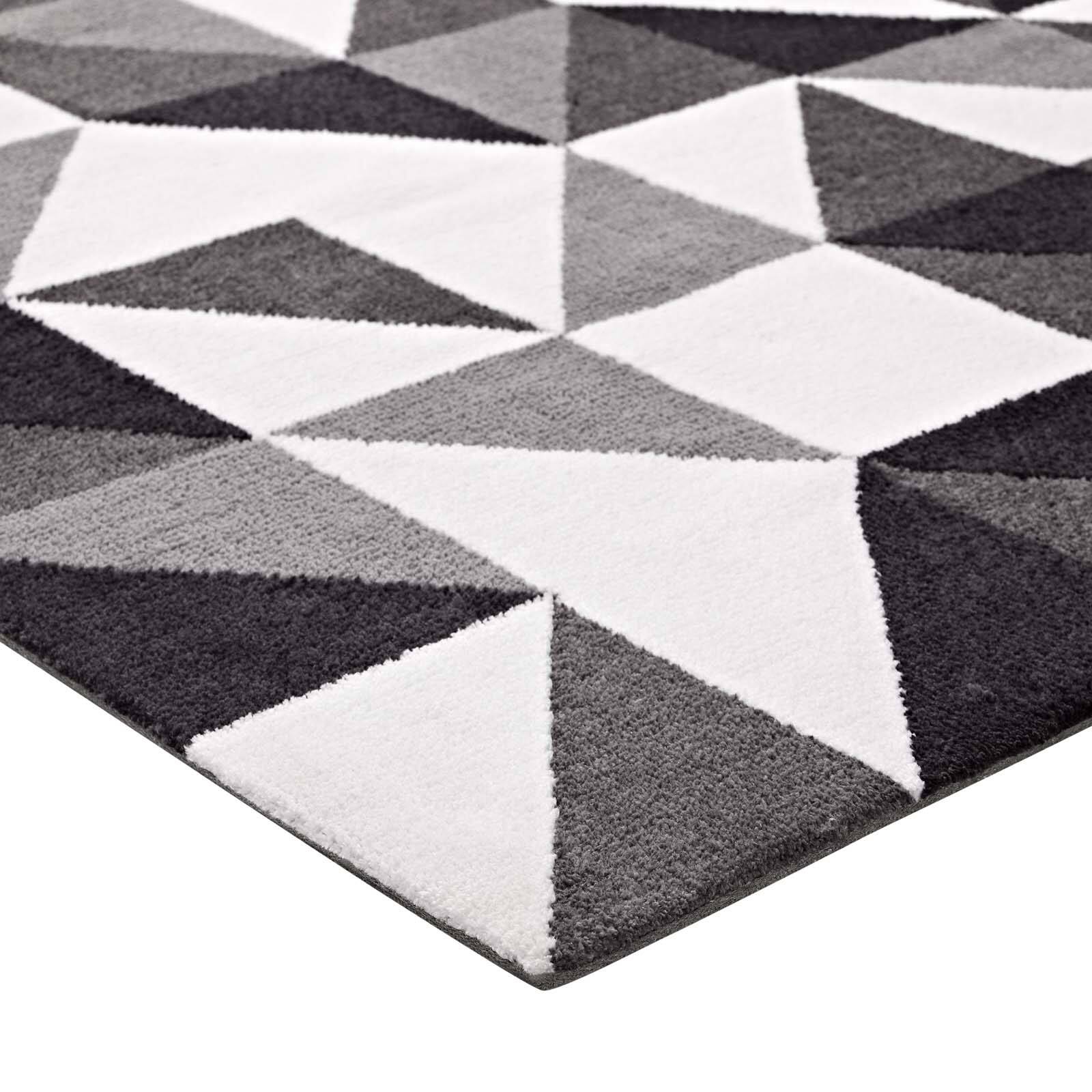 Alt View 1. Modway - Kahula Geometric Triangle Mosaic Area Rug - Black Gray and White.