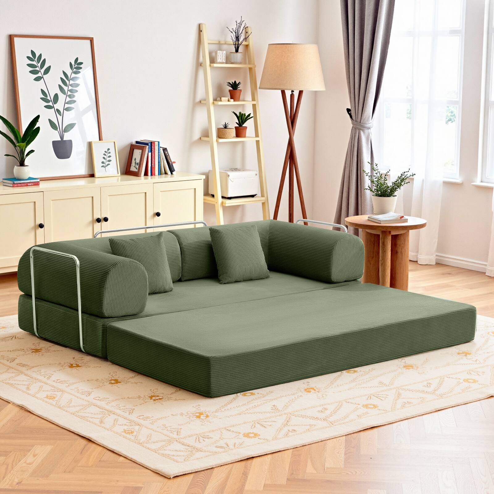 Alt View 5. KERDOM - 78 Inch W Sectional Modular Sofa, 3-4 Person Corduroy Sofa Bed Foldable, High Rebound Density Sponge Sofa, Block Couch - Olive Green.