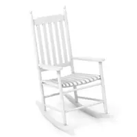 Costway Outdoor Wooden Rocking Chair with Solid Rocking Base Slatted Seat & Back Patio - White - Front_Zoom
