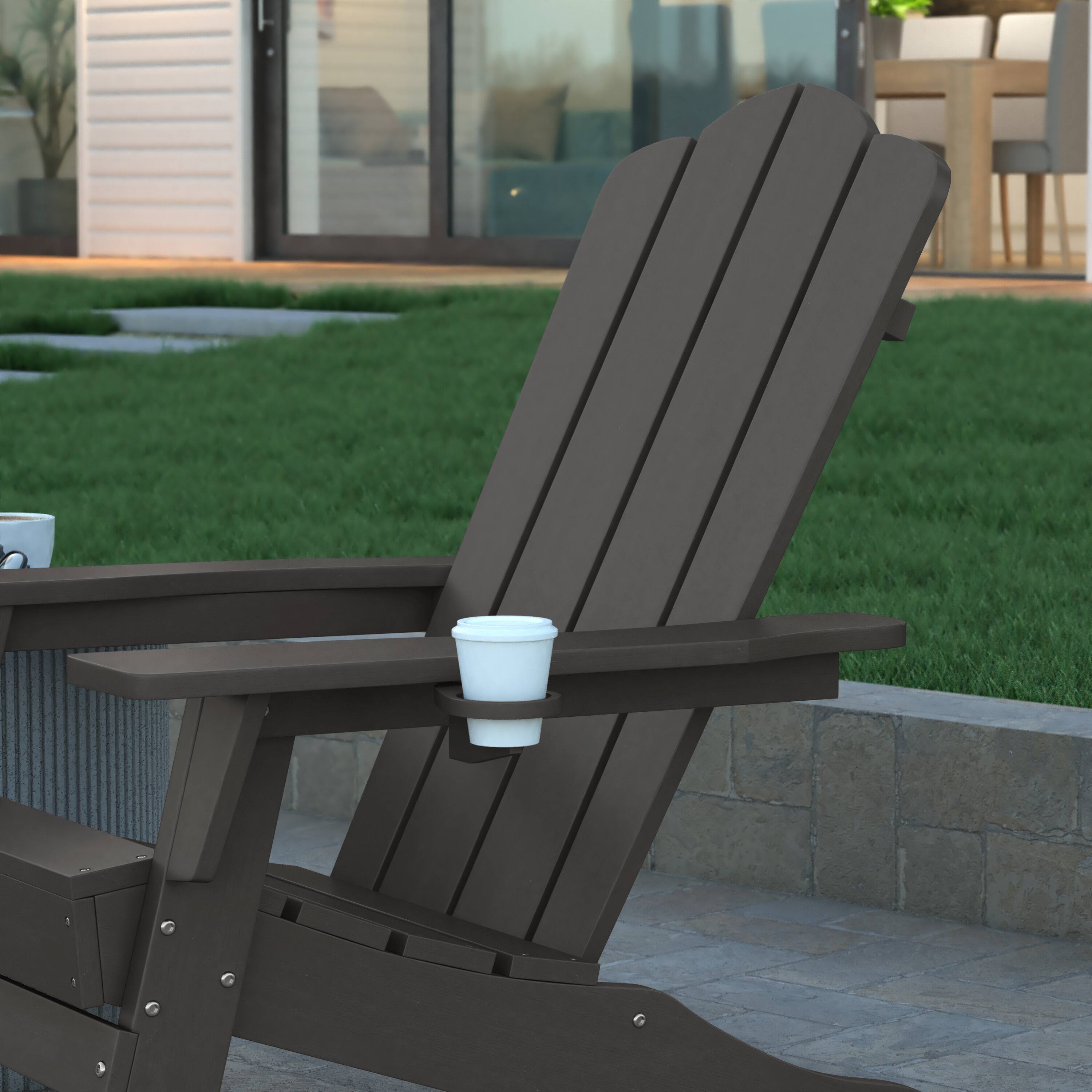 Alt View 4. Emma + Oliver - Tiverton Adirondack Chair with Cup Holder, Weather Resistant HDPE Adirondack Chair - Gray.