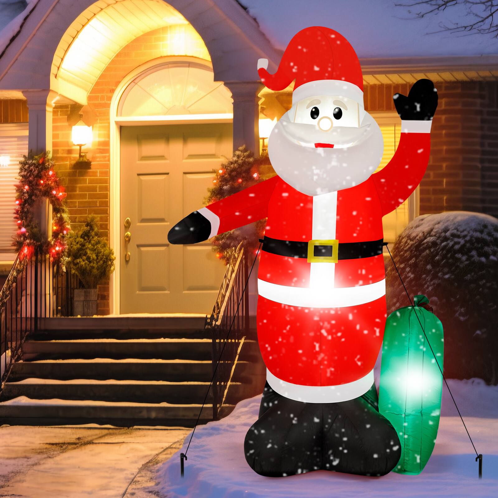 Alt View 1. Oumilen - 8FT Inflatable Santa Yard Decoration with Gift Bag – Light‑Up Blow‑Up Santa with Present, Waterproof Outdoor Lawn Decor.