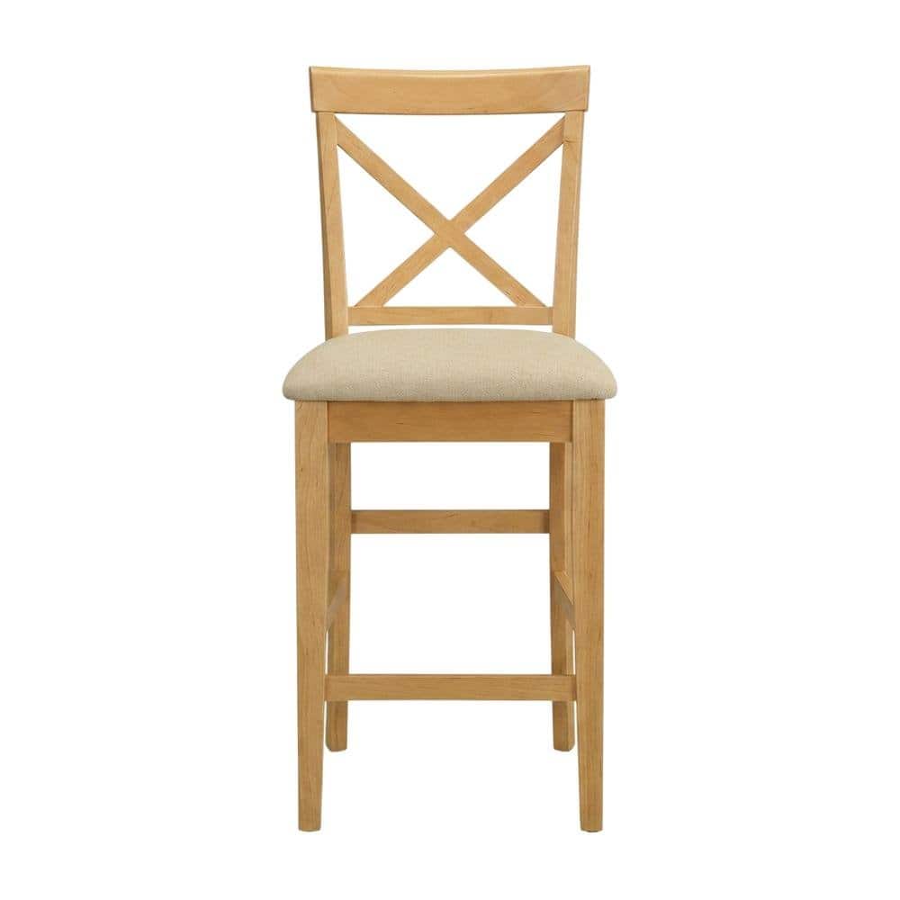 FurniFact - Solid Wood X-Back Counter Stools Set of 2 with Microfiber Seat - Oak