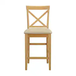 FurniFact - Solid Wood X-Back Counter Stools Set of 2 with Microfiber Seat - Oak