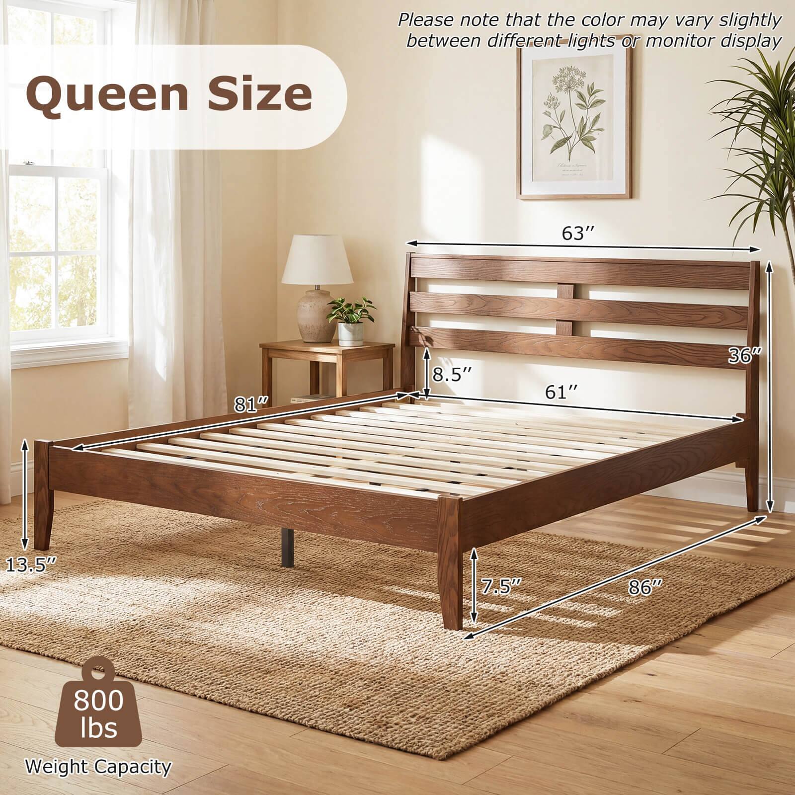 Queen Size

Please note that the color may vary slightly between different lights or monitor display

- 63"
- 8.5"
- 61"
- 36"
- 13.5"
- 7.5"
- 86"
- 800 lbs Weight Capacity