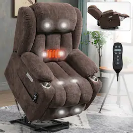Ropilly - Heavy Duty Lift Chair 350 lbs, Power Motion Recliner with Heat and Massage, Dual USB Ports, Chenille - Brown