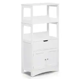 Costway - Bathroom Storage Cabinet with Open Shelves, Drawer & Doors for Bathroom, Laundry - White