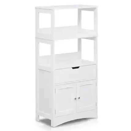 Front. Costway - Costway Bathroom Storage Cabinet with Open Shelves, Drawer & Doors for Bathroom, Laundry - White.