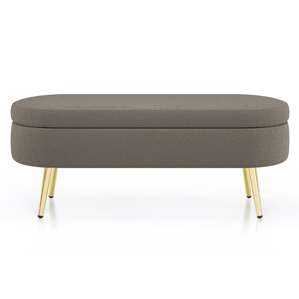 Alt View 7. Ropilly - Ropilly Brown Oval Storage Ottoman Flannel Bench Metal Legs - Brown.