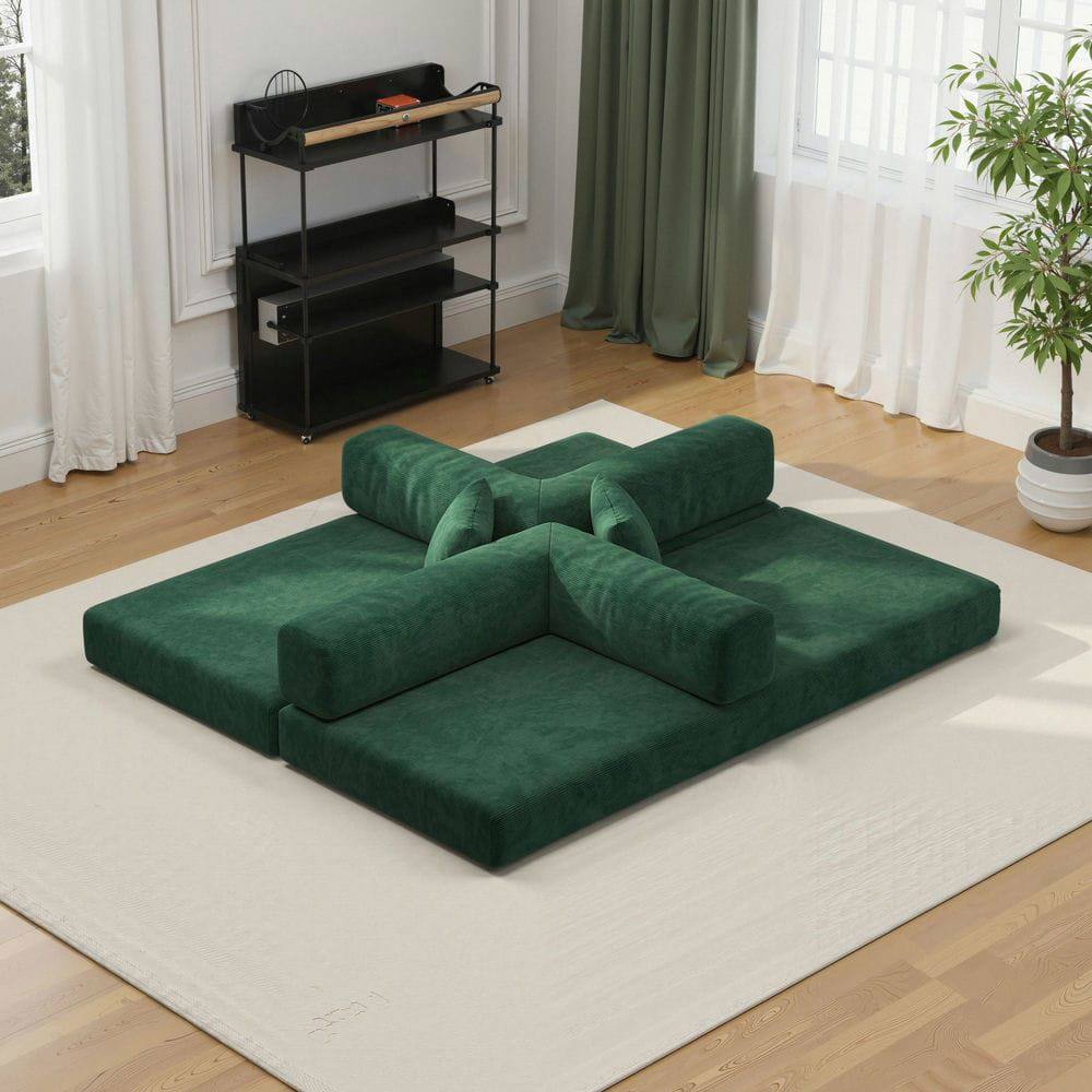Alt View 7. Kadyn - 78.8" Modular Floor Sofa, Convertible Pudding Block Sectional with Armrests, Ready to Use, Green - Green.