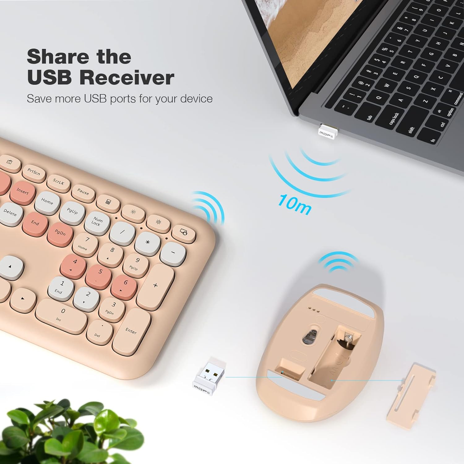 Share the USB Receiver  
Save more USB ports for your device  

10m