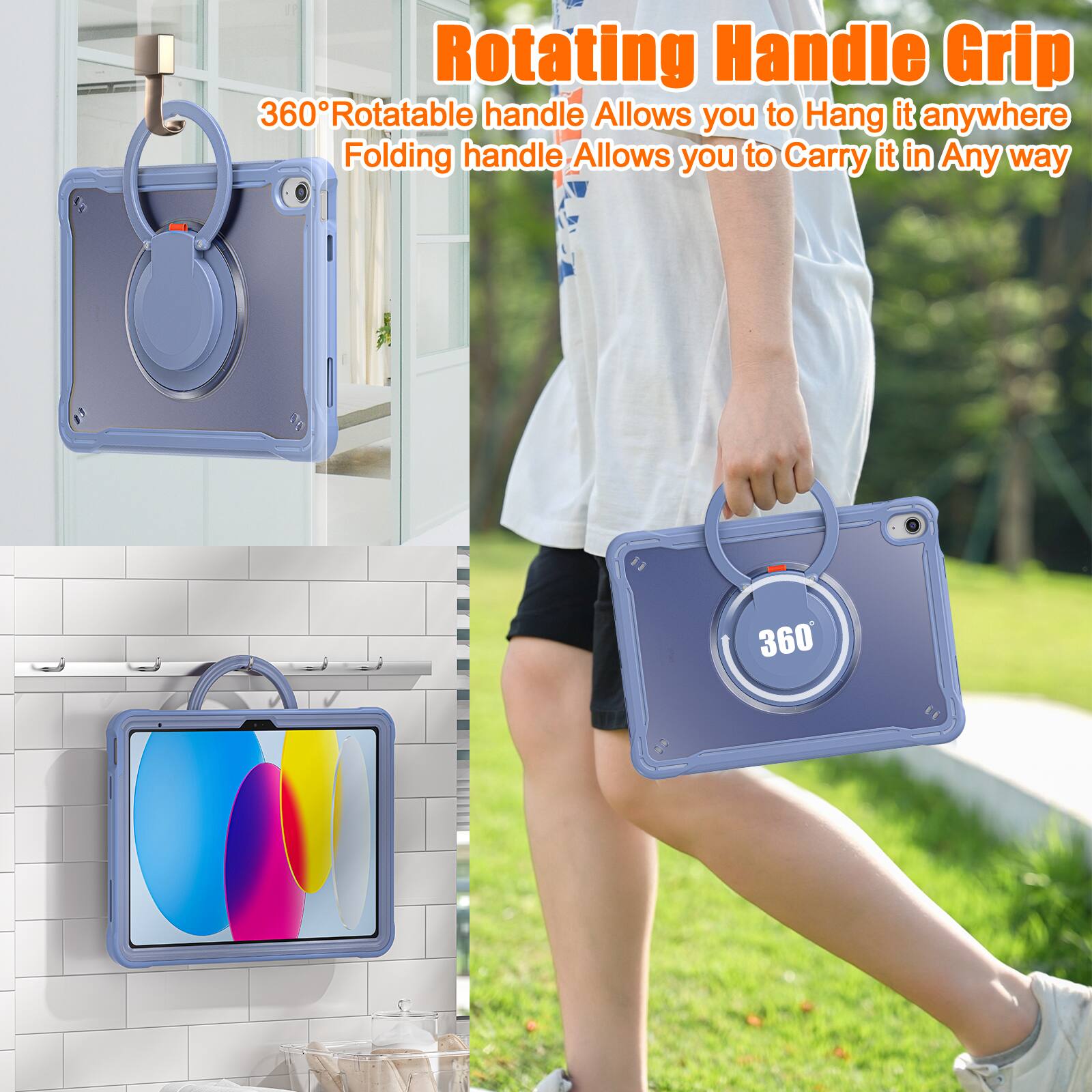 Rotating Handle Grip  
360° Rotatable handle Allows you to Hang it anywhere  
Folding handle Allows you to Carry it in Any way