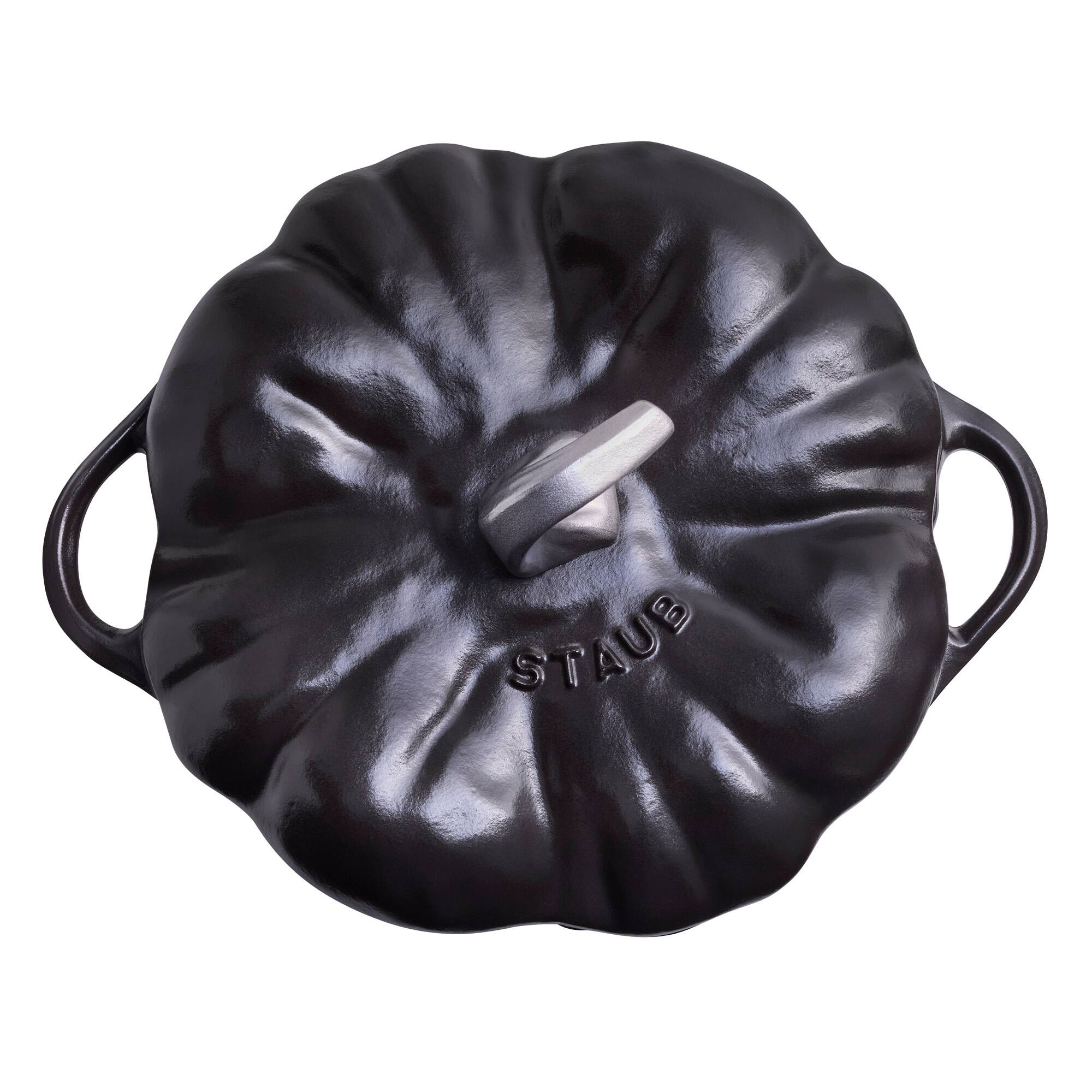 Alt View 3. Staub - STAUB Cast Iron 3.5-qt Pumpkin Cocotte with Stainless Steel Knob - Black - Black.