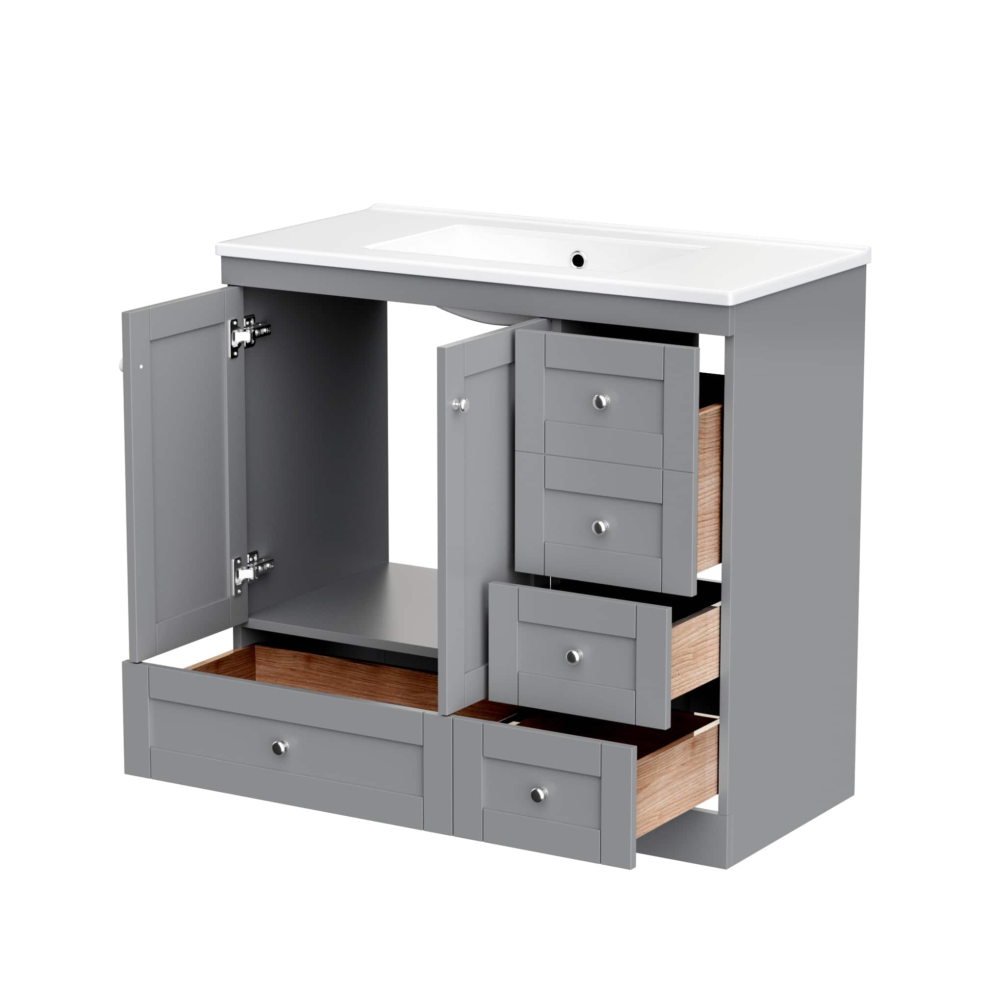 36" Bathroom Vanity with Sink, Shaker Style Cabinet, 4 Drawers, 2 Doors, Free-Standing Storage Vanity
