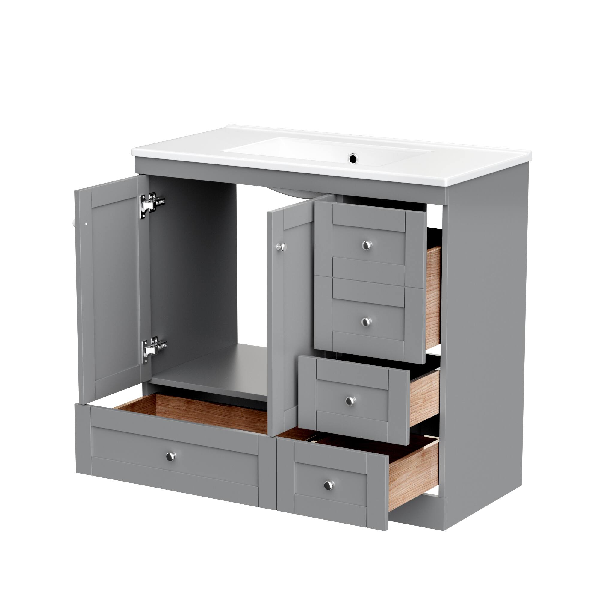 36" Bathroom Vanity with Sink, Shaker Style Cabinet, 4 Drawers, 2 Doors, Free-Standing Storage Vanity