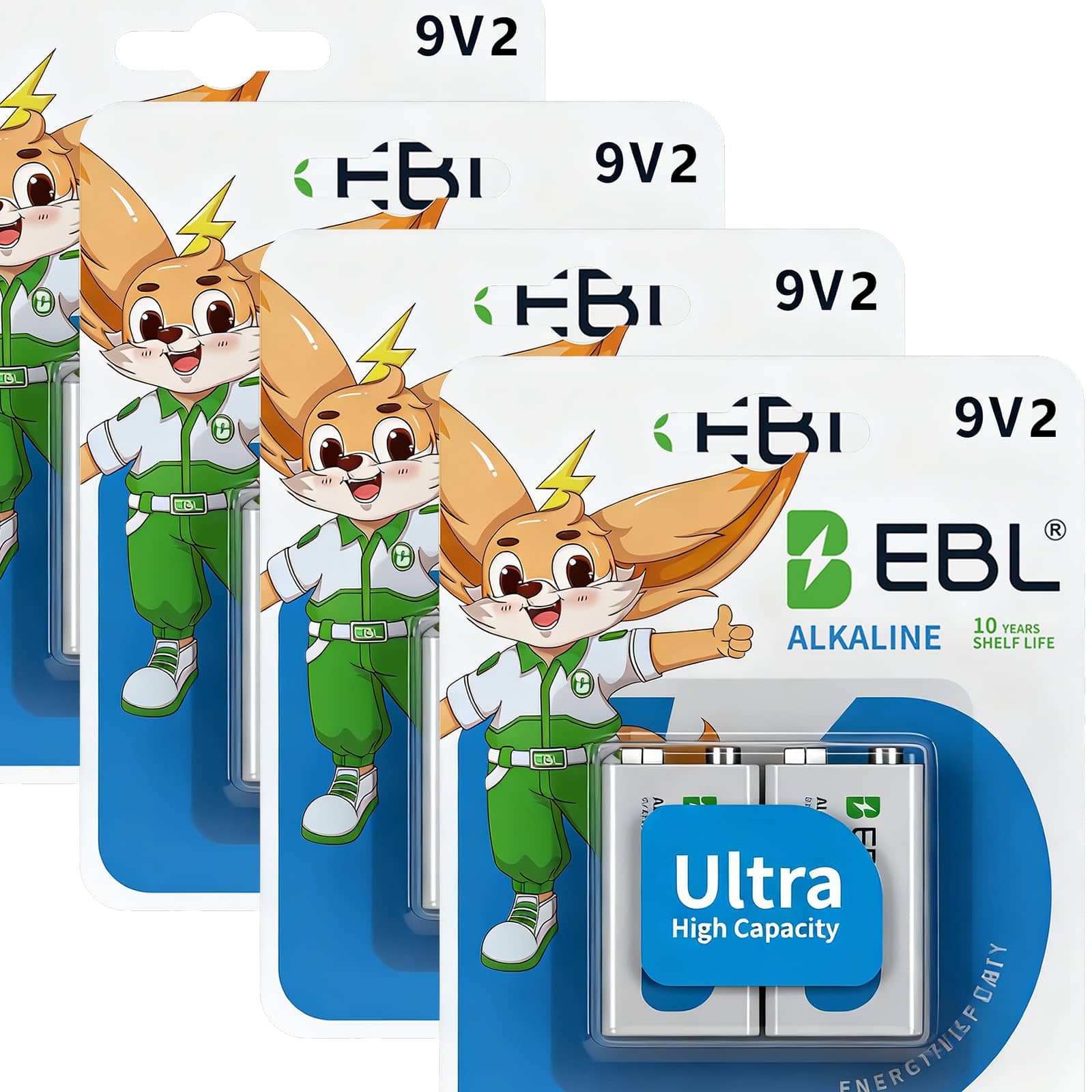 EBL - Ultra High Capacity Energy 9V Batteries Alkaline 9 Volt Battery.