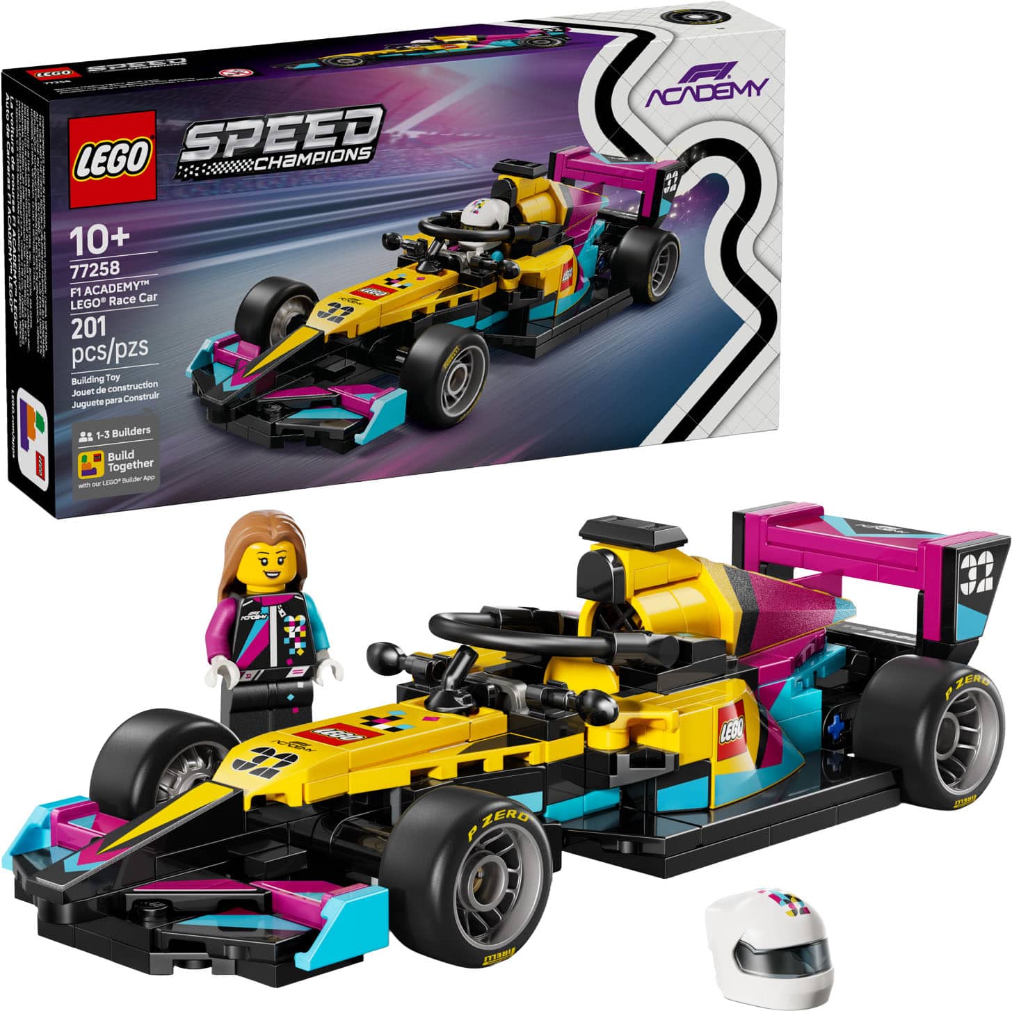 LEGO SPEED CHAMPIONS 10+ 77258 F1 ACADEMY - Race Car LEGO Building Toy  
201 pcs/pzs  
Jouet de construction para Construir Juguete  
1-3 Builders Build Together  
LEGO Builder App