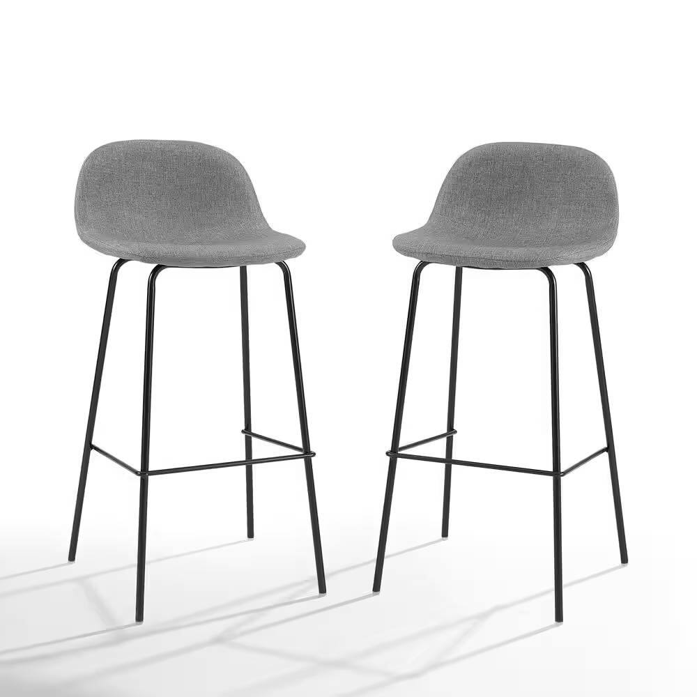 Left. Hivvago - Set of 2 - Modern Low Back Barstool with Black Metal Frame and Grey Linen Seat - grey.