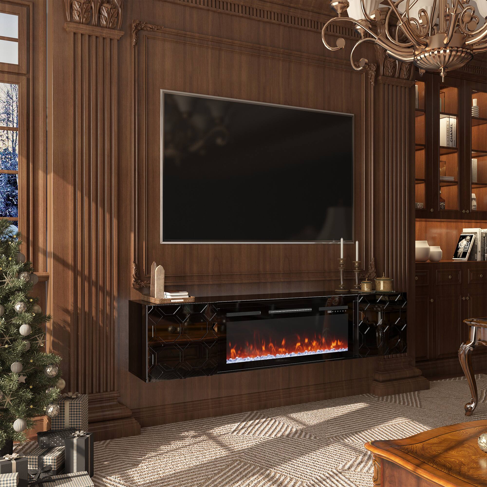 Alt View 2. APRILSOUL - 67 inch Black Media TV Stand in High Gloss Paint MDF - Black.