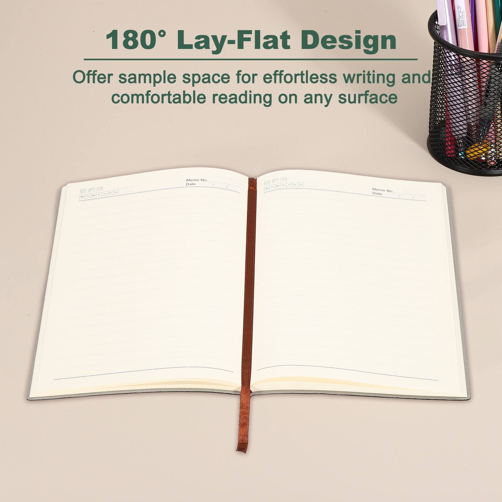 180° Lay-Flat Design  
Offer sample space for effortless writing and comfortable reading on any surface