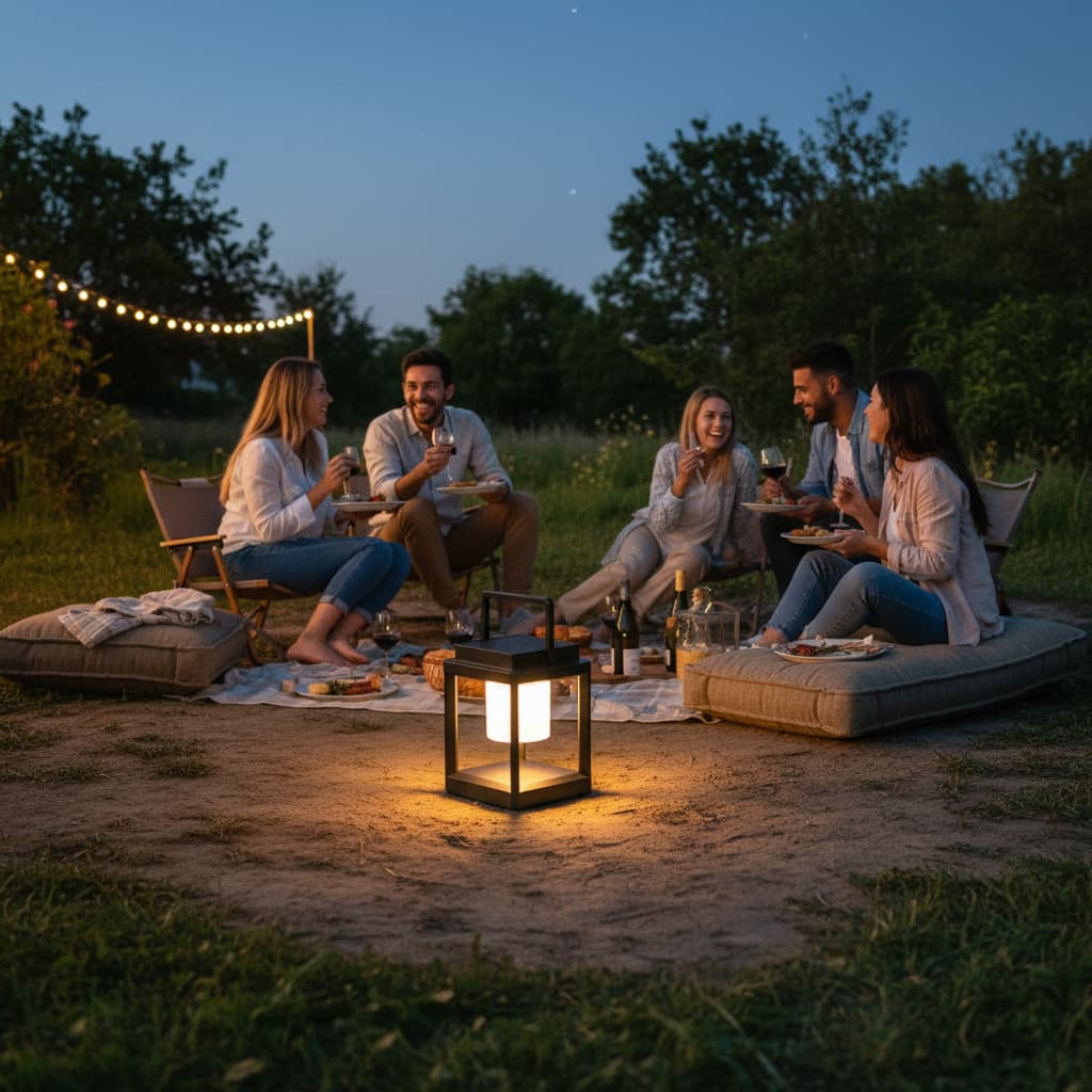 Alt View 3. FINEAK - 7.4" Solar Outdoor Table Lamp - Waterproof Portable Rechargeable Lantern - silvery.