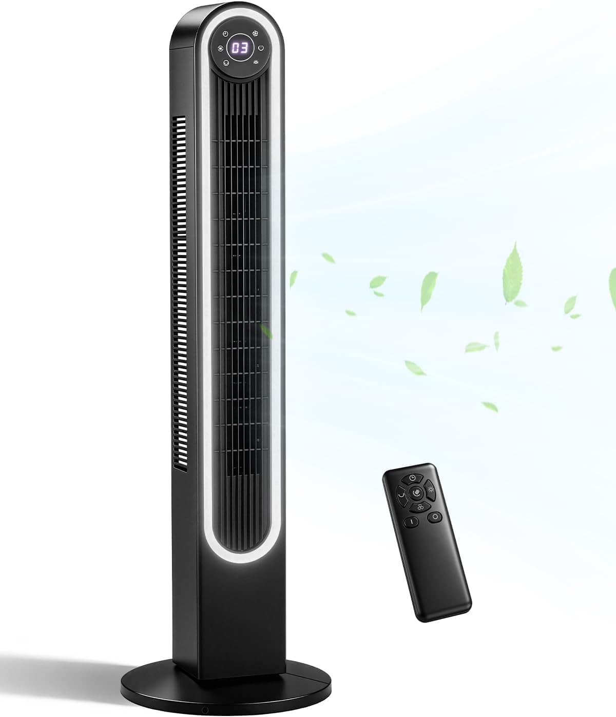 Winado - 42 inch Bladeless Tower Fan, Portable Floor Fan with Remote Control, LED Display, Adjustable 150° Oscillating, 3 Speeds - Black