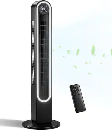 Front. Winado - 42 inch Bladeless Tower Fan, Portable Floor Fan with Remote Control, LED Display, Adjustable 150° Oscillating, 3 Speeds - Black.