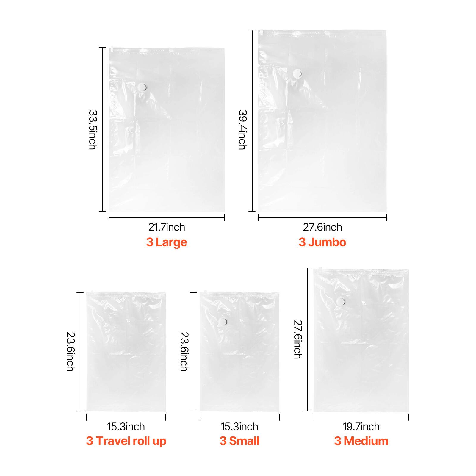 3 Large  
33.5inch x 21.7inch  

3 Jumbo  
39.4inch x 27.6inch  

3 Travel roll up  
23.6inch x 15.3inch  

3 Small  
23.6inch x 15.3inch  

3 Medium  
27.6inch x 19.7inch