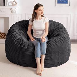 JETRANSPORT - Bean Bag Chair For Adults Large 3 Ft With Foam Filling Ultra Soft Lazy Sofa Living Room Bedroom Machine - Corduroy Black 5FT