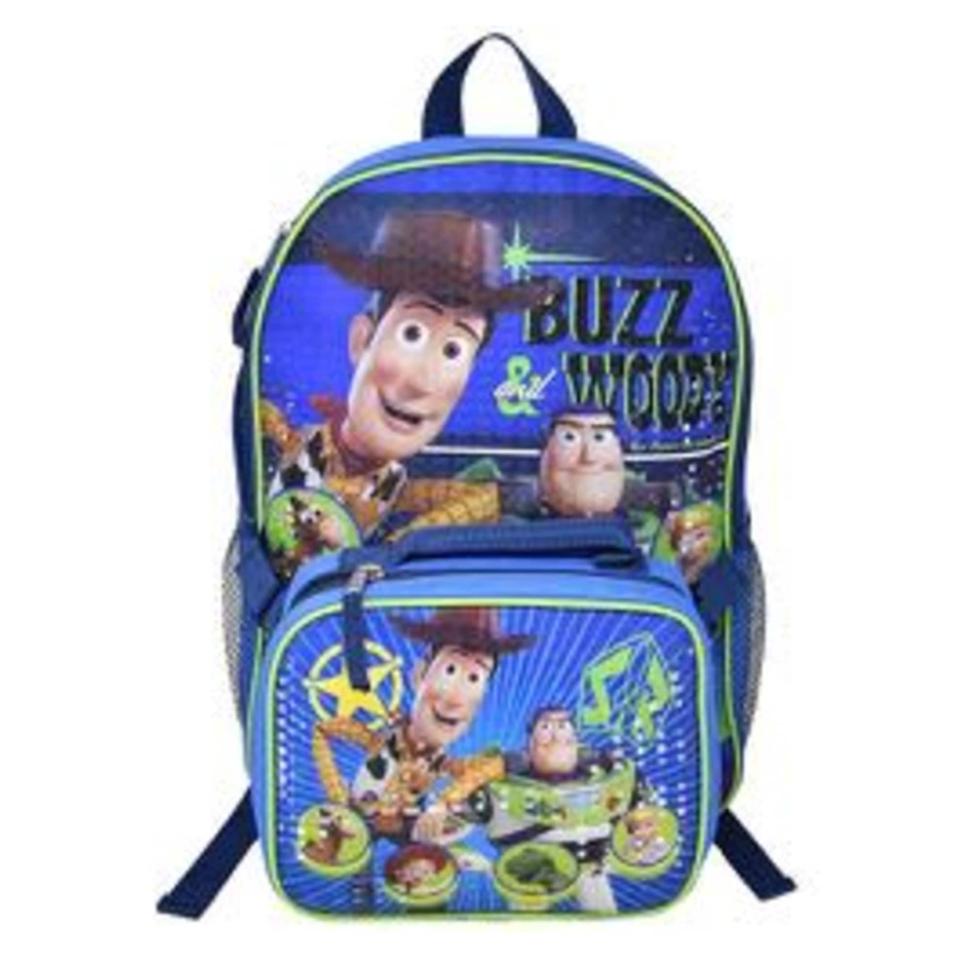 Disney - Toy Story, Woody and Buzz 16" Shoulder Backpack for School with Rectangular Lunch Bag - Blue