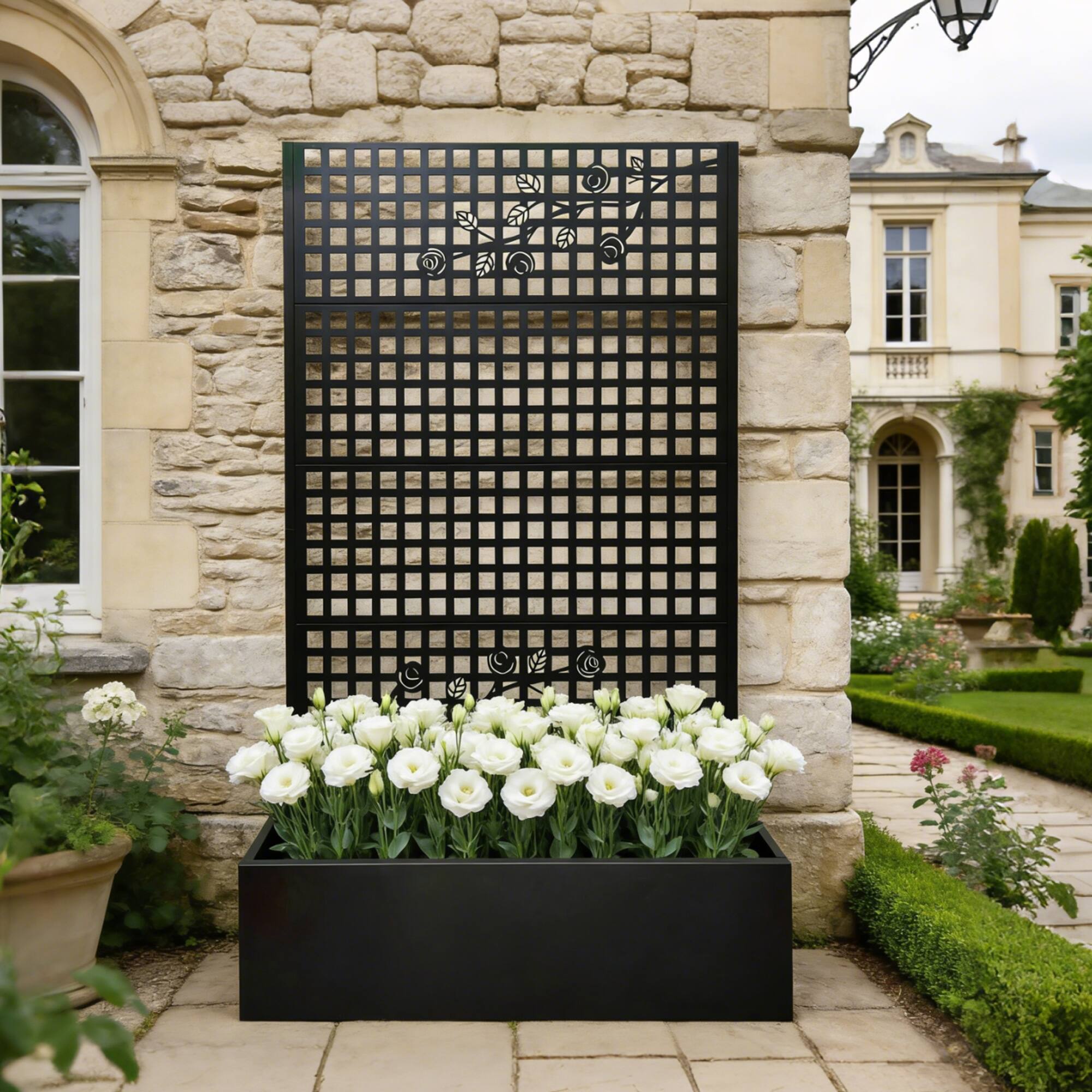 Alt View 2. Loheer - Metal Planter Box with Trellis, 5.9 ft H Raised Garden Bed Privacy Screen for Patio Balcony - Black.