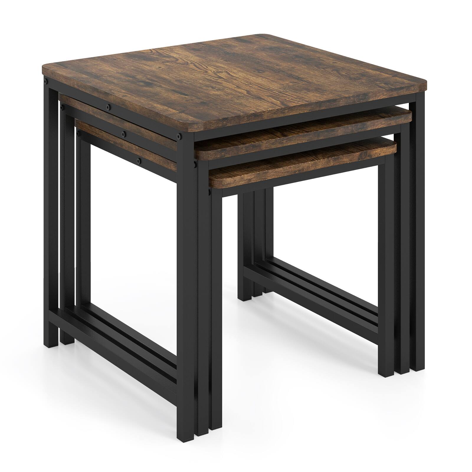 Alt View 9. Gymax - Gymax 3PCS Nesting Table Side Tables w/Metal Frame Space-Saving Stacking End Table Rustic Brown & Black - Brown.