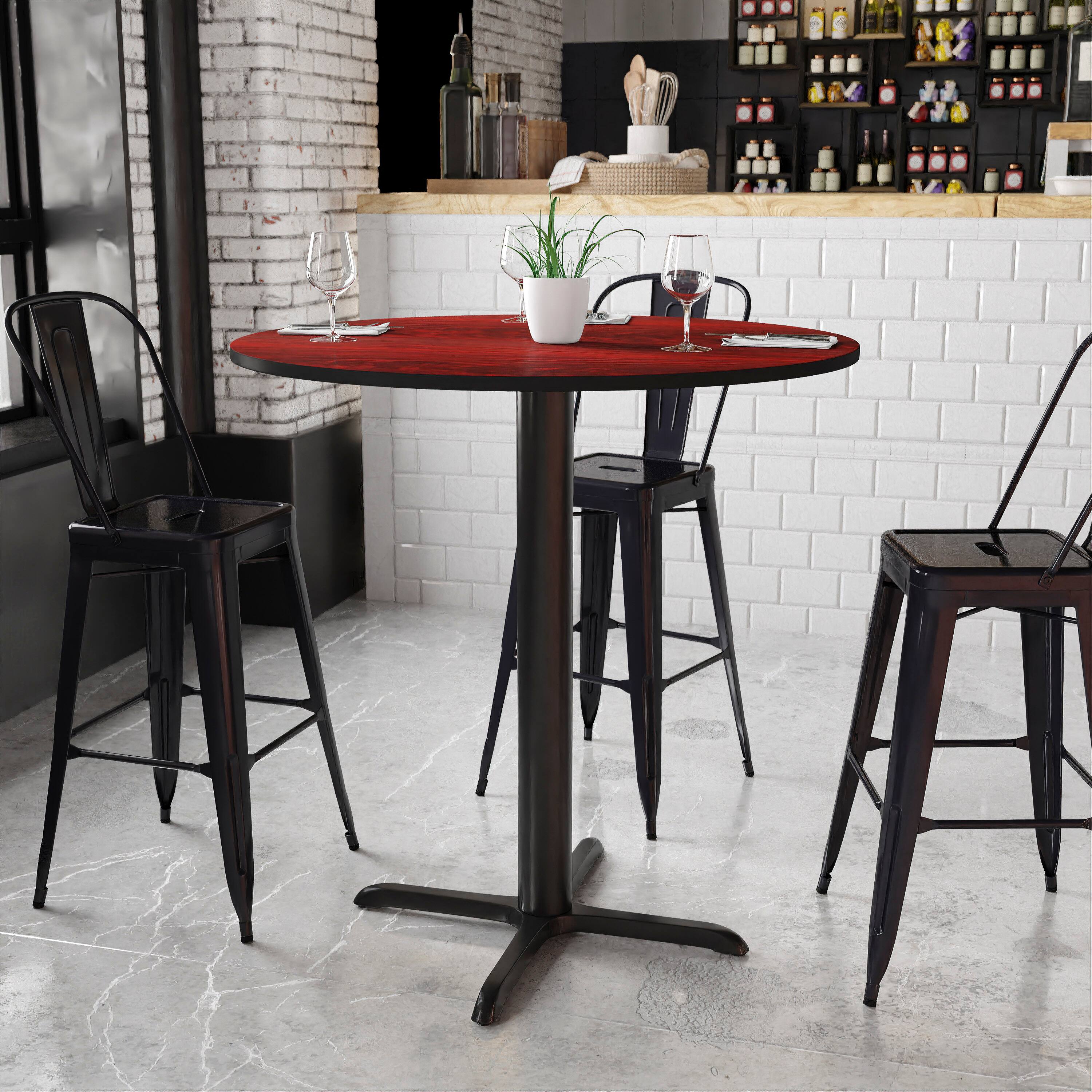Angle. Flash Furniture - Stiles 42'' Round Mahogany Laminate Table Top with 33'' x 33'' Bar Height Table Base - Brown.