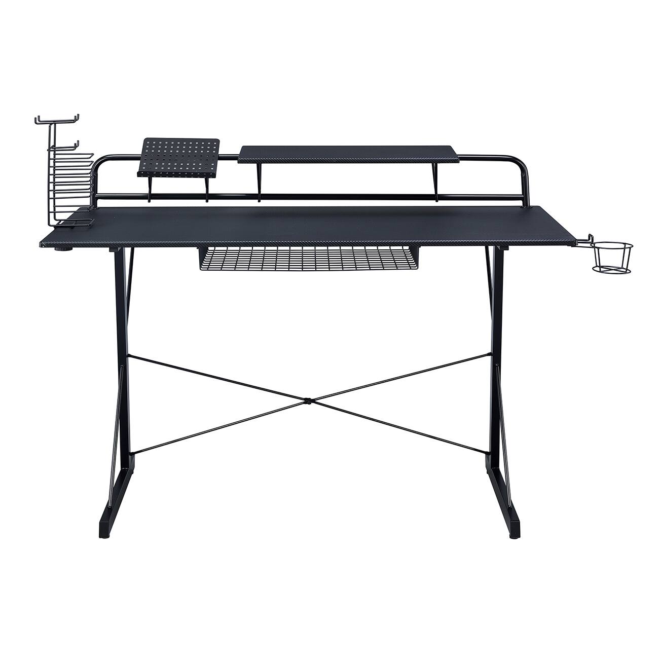 Alt View 5. Techni Sport - Techni Sport Black Carbon Computer Gaming Desk with Shelving, Black - Black.
