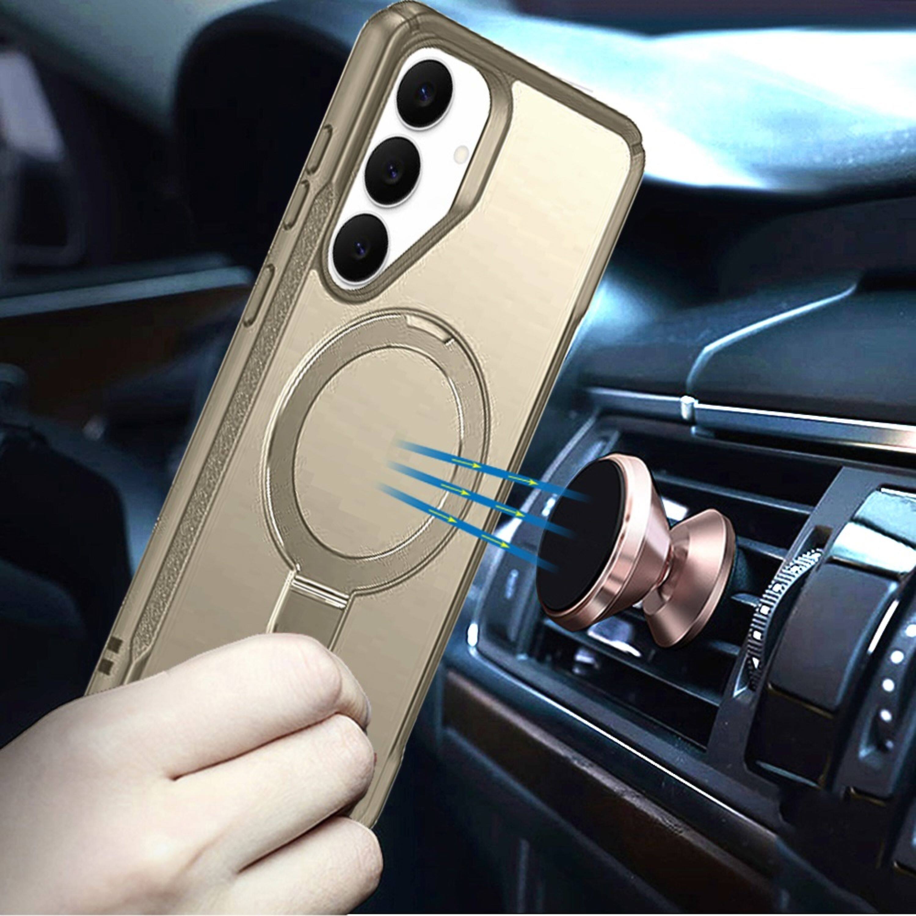 Angle. Kitcheniva - Shockproof Magnetic Stand Matte Case With Tempered Glass For Samsung S26 Plus Khaki - Khahi.