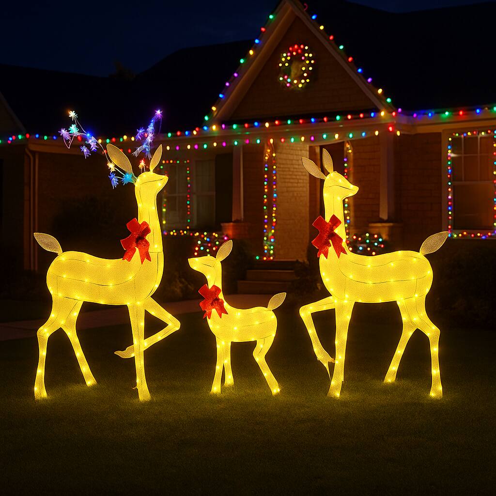 Front. BreeBe - Outdoor Deer Set of 3 with LED and Color-Changing RGB Lights - Multicolor.