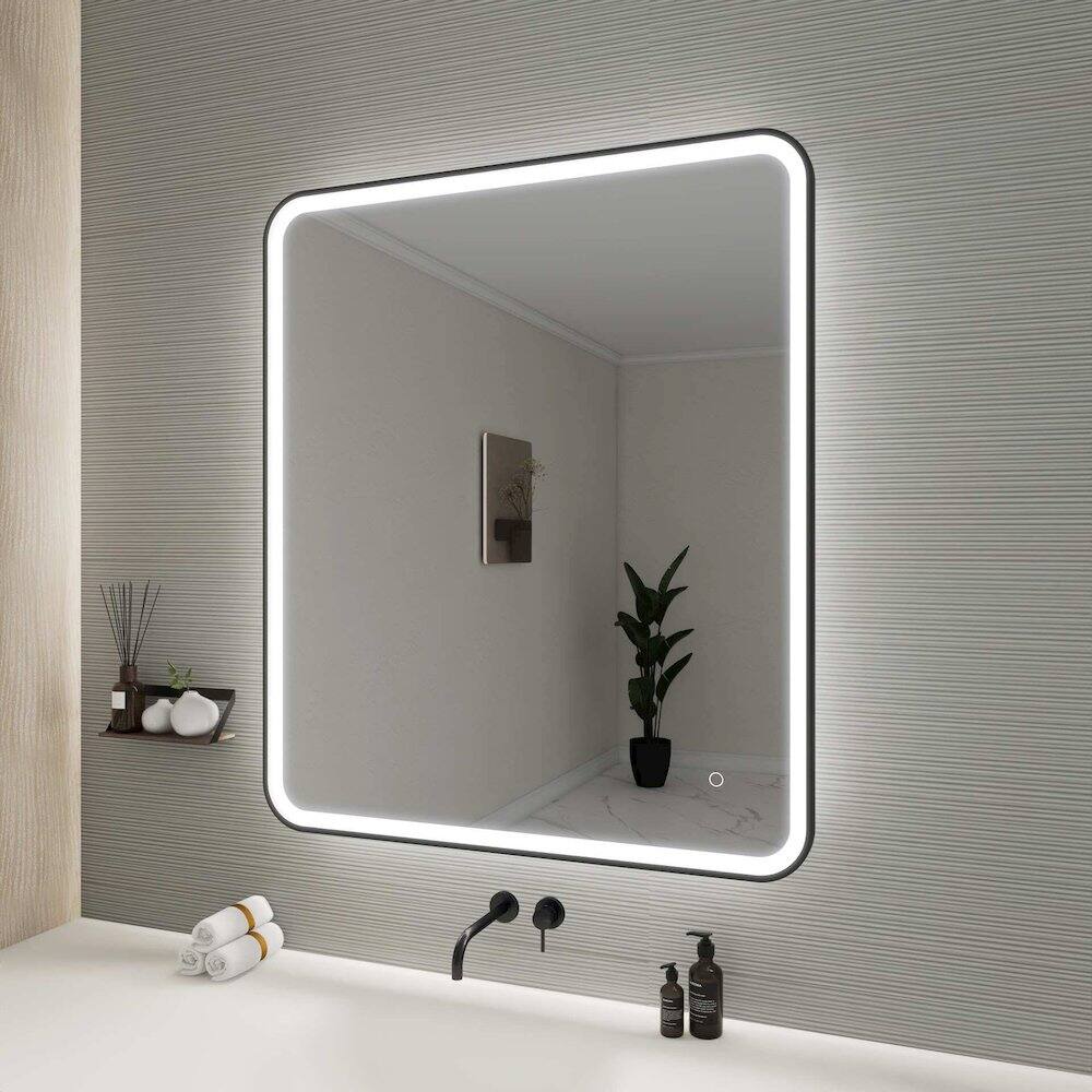 Alt View 10. Elegant Kitchen and Bath - 42 Round LED Front and Backlit Wall Mirror in Black - Black.