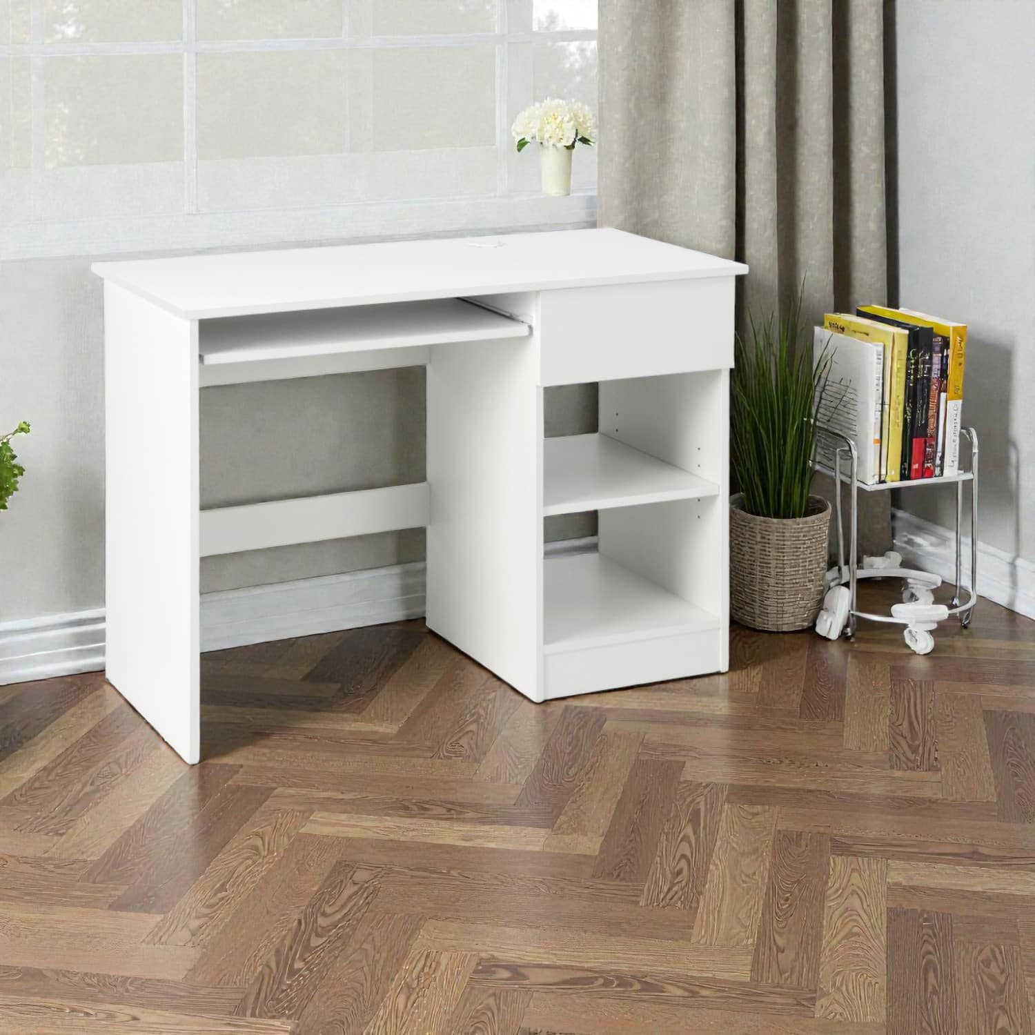 Hivvago - Classic Wooden PC Desk with Dedicated CPU Compartment - White