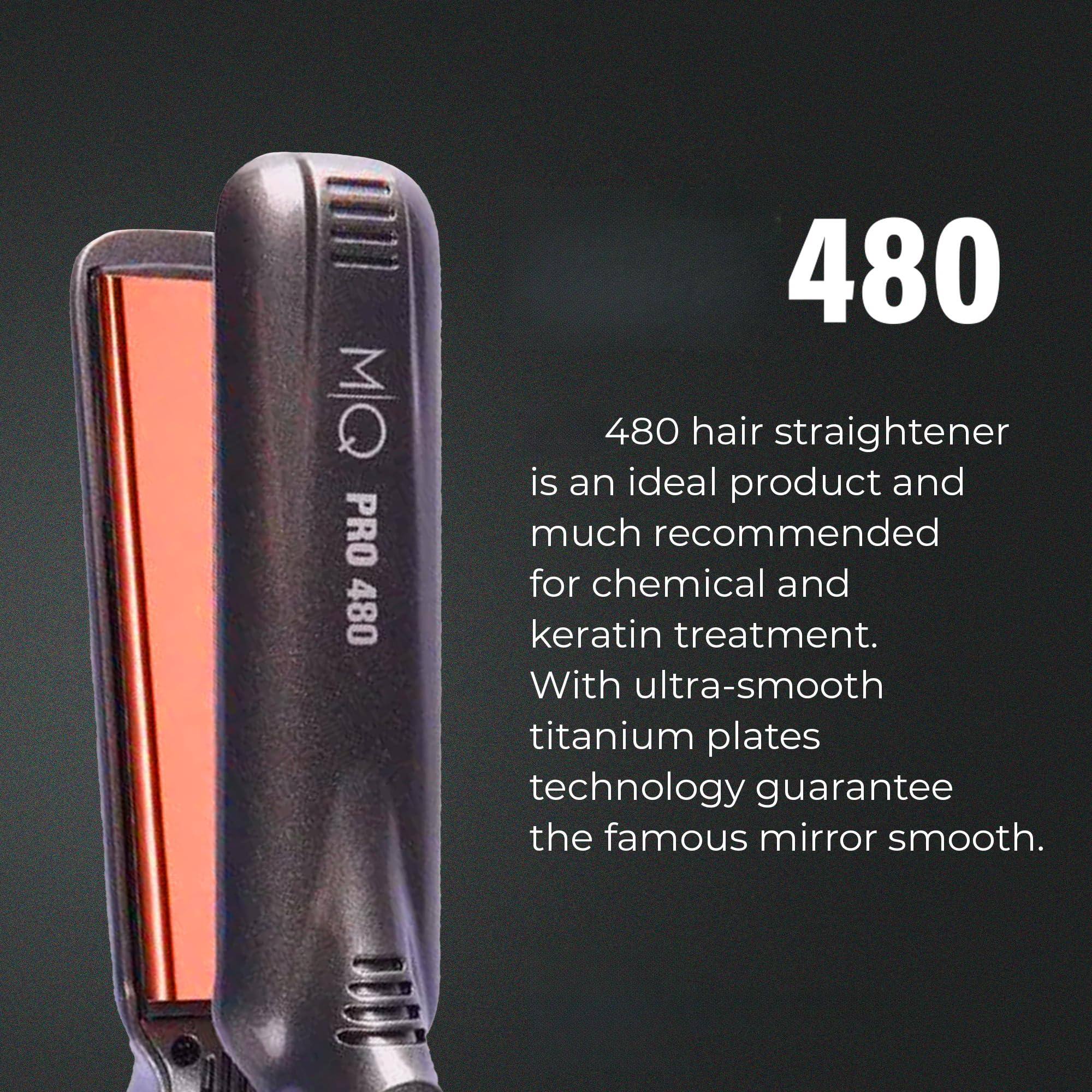 480 hair straightener is an ideal product and much recommended for chemical and keratin treatment. With ultra-smooth titanium plates technology guarantee the famous mirror smooth.