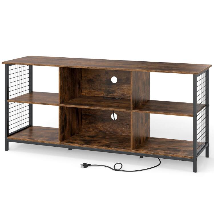 Front. SlickBlue - Modern TV Stand with Storage Shelves, Media Console for Living Room - Rustic Brown, Black.