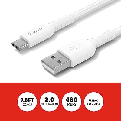 Staples 9.8FT 2.0 Generation 480 MBPS USB-C to USB-A Cord