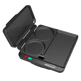 Brentwood - 1000W Multipurpose Sandwich Maker and Hamburger Grill, Burger Press, Ceramic Non-Stick, Cool Touch Housing - Black