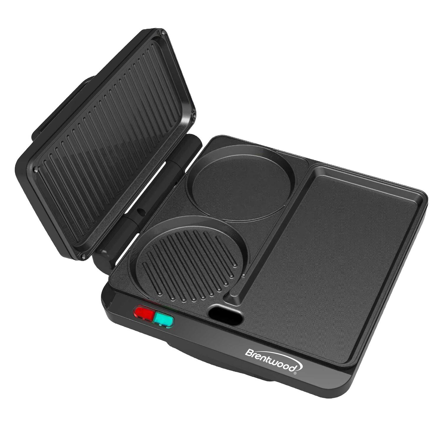 Front. Brentwood - 1000W Multipurpose Sandwich Maker and Hamburger Grill, Burger Press, Ceramic Non-Stick, Cool Touch Housing - Black.