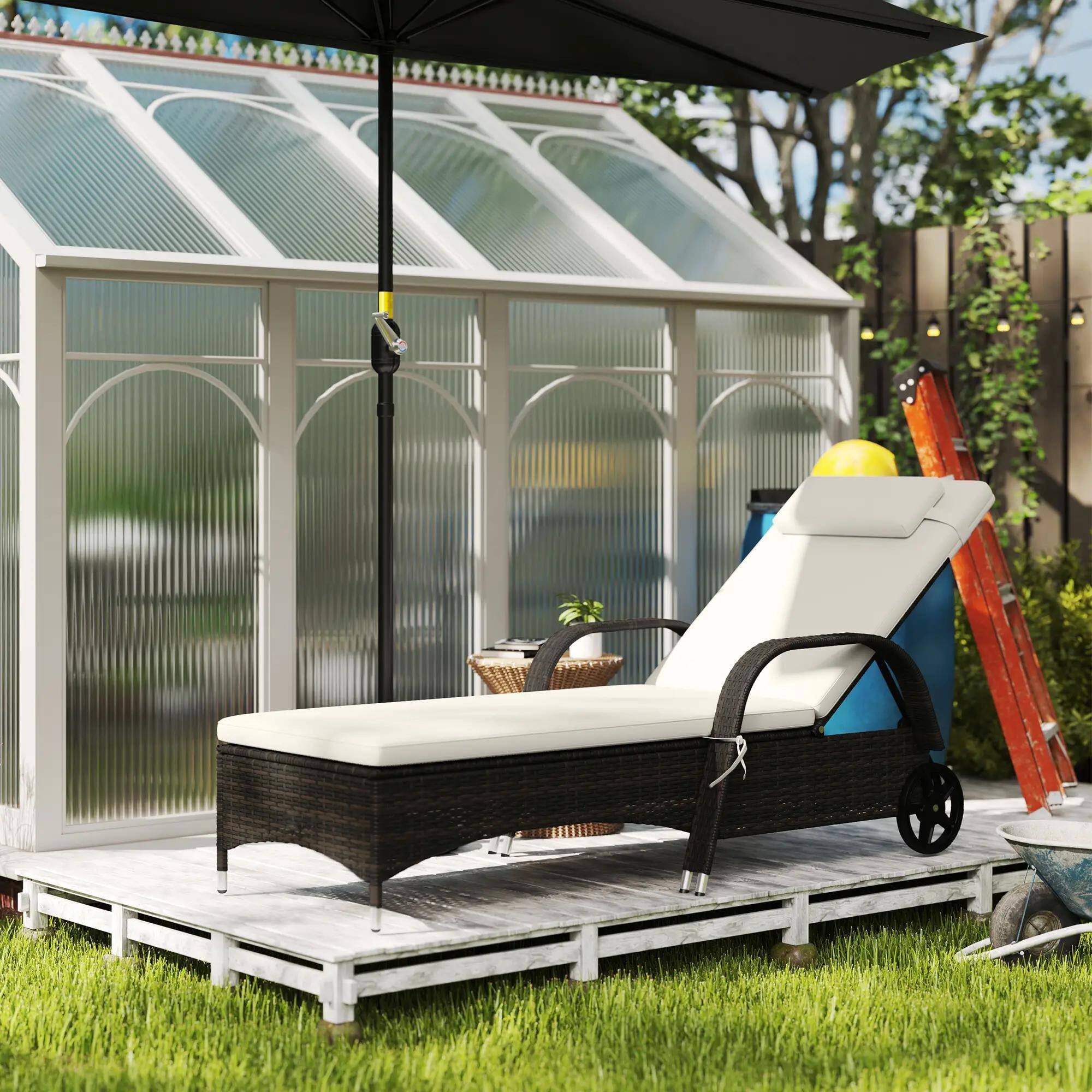 Left. Resenkos - Resenkos Outdoor Premium Chaise Lounge Chair-5-Level Adjustable Backrest, Rattan Weave, Deep Coffee and Cream White - Deep Coffee and Cream White.