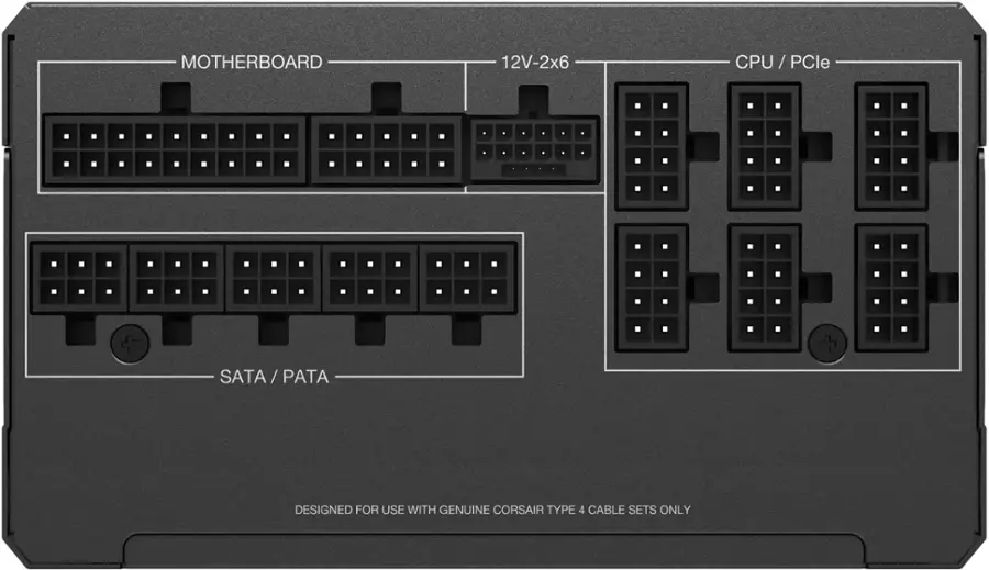 Motherboard 12V-2x6 CPU PCIe/SATA/PATA. Designed for use with genuine Corsair Type 4 cable sets only.
