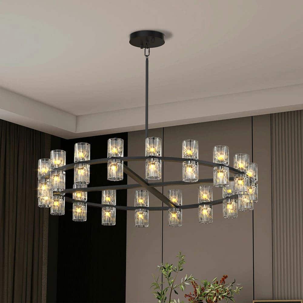 Kadyn - 36 Inches Luxury Chandeliers Crystal Living Room Decorative Lights Simple Modern Dining Room LED Lighting - Black