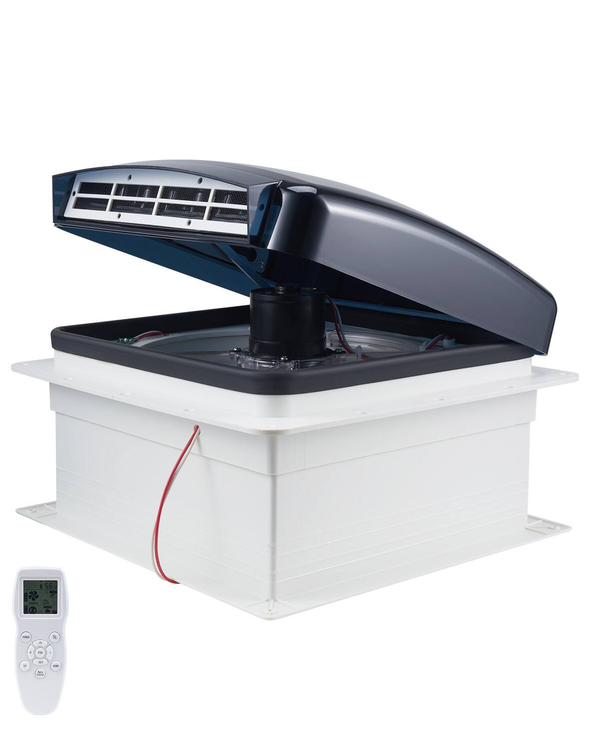 Front. VEVOR - RV Vent Fan, 14 inch RV Roof Vent Fan 12V, Powerful 10-Speed Reversible Fan with Remote Control, Built-in Rain Cover - Smoke.