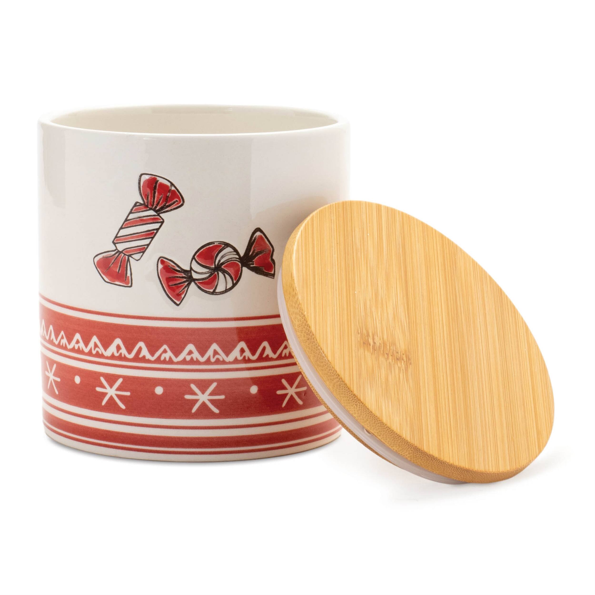 Back. BreeBe - Ceramic Peppermint Candy Canister (Set of 4) - Red, White.