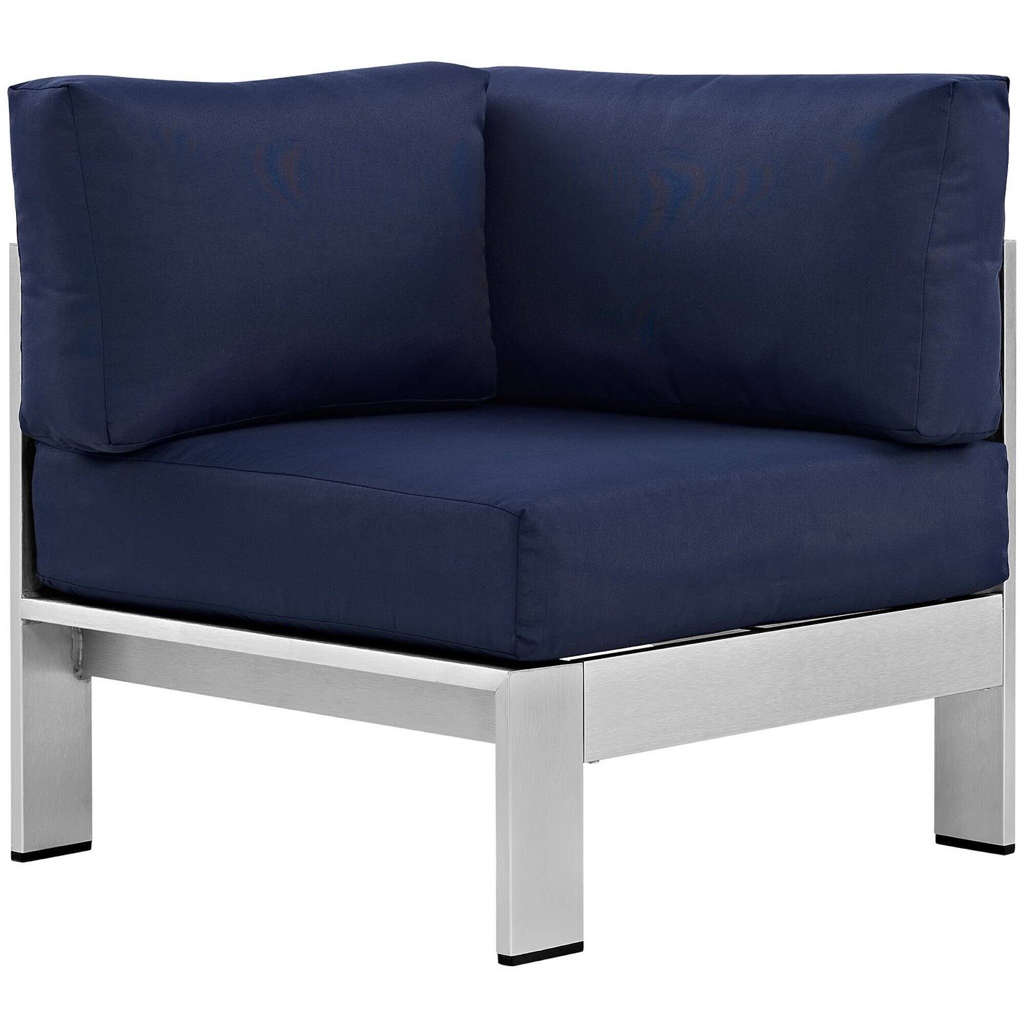 Left. Modway - Shore Outdoor Patio Aluminum Corner Sofa by Modway - Silver Navy.